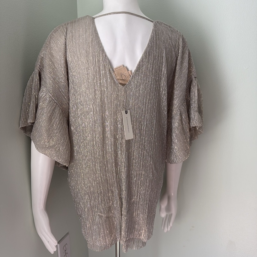 ANTHROPOLOGIE VANESSA VIRGINIA Metallic Silver Top Medium NEW - Picture 8 of 11